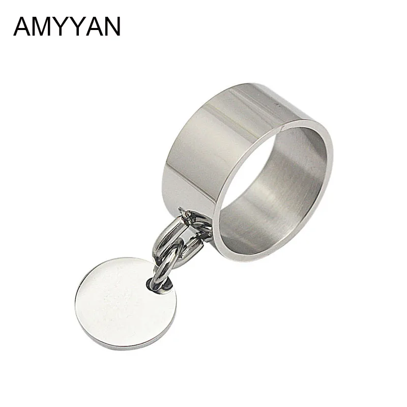 

Stainless steel engravable jewelery wide knuckle ring with round blank charm custom name logo personalized engraved ring band