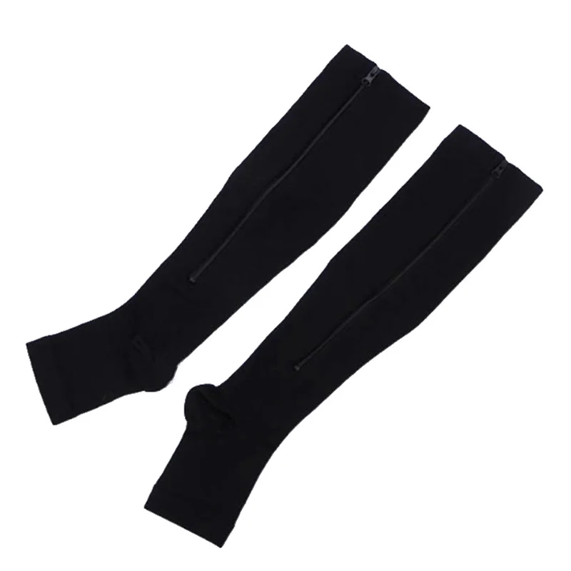 Лидер продаж молния сжатия Zip Leg Поддержка гольфы носки с открытым носком S-XL