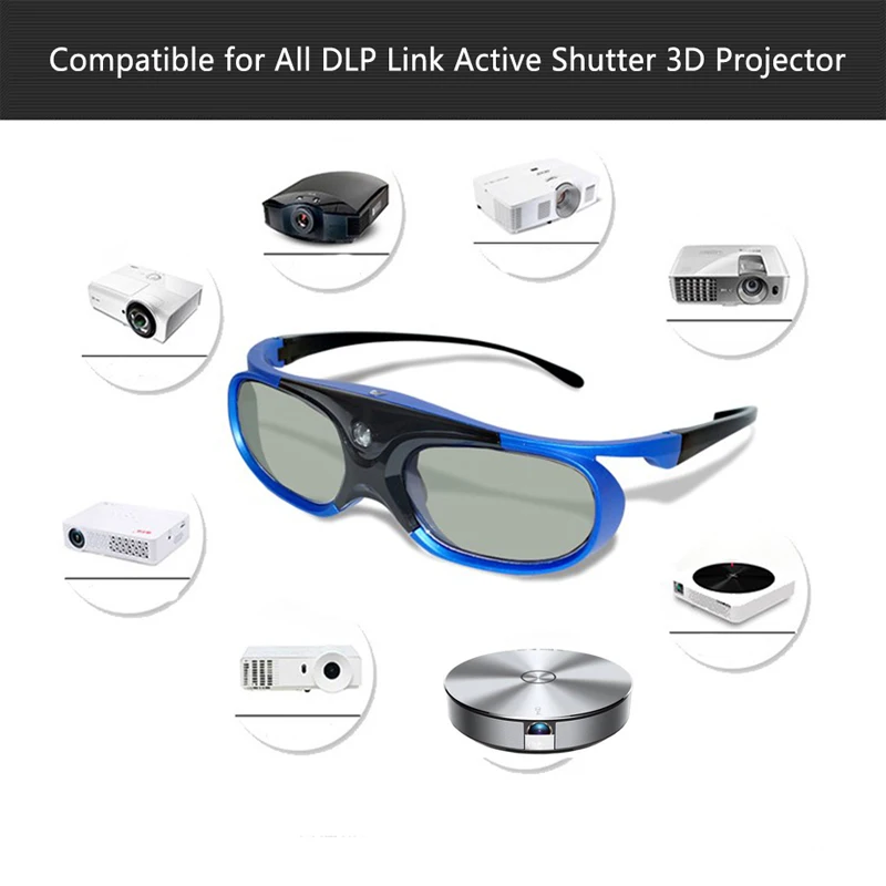 Recarregável para Todos os Modelos 3d com Obturador Smartldea-óculos Ativo Link Projetor Pronto Marca Variada Dlp 3d - Image 2