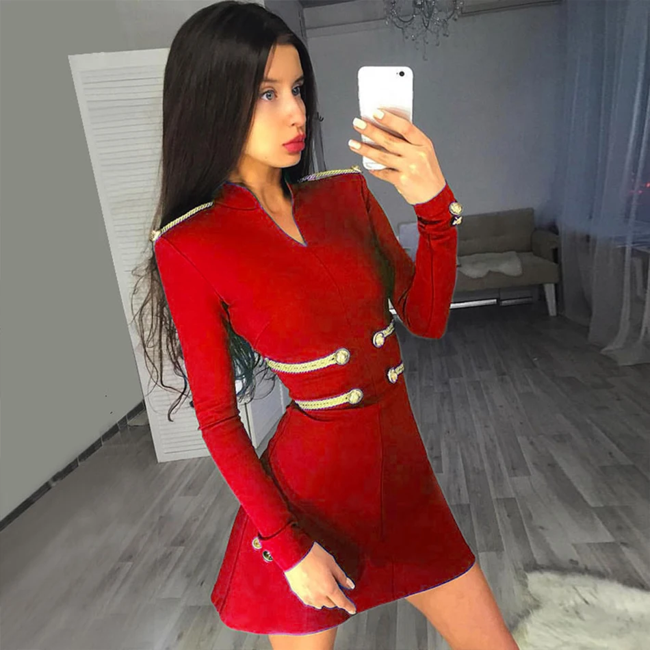 Top Quality Red Green Black Long Sleeve Gold Line Rayon Bandage Dress Homecoming Party Elegant Dress Top Quality Red Green Black Long Sleeve Gold Line Rayon Bandage Dress Homecoming Party Elegant Dress