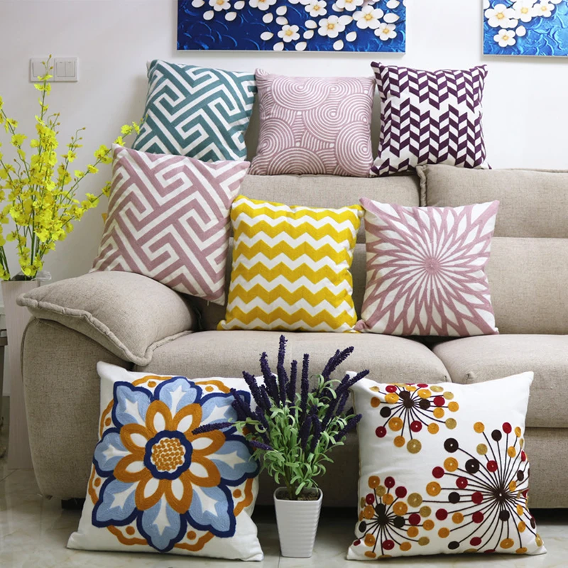 

High Quality Pillow with Pillowcase Home Textile Detachable Washable Pillows Geometric Pattern Pillow Bed Pillow Back Cushion