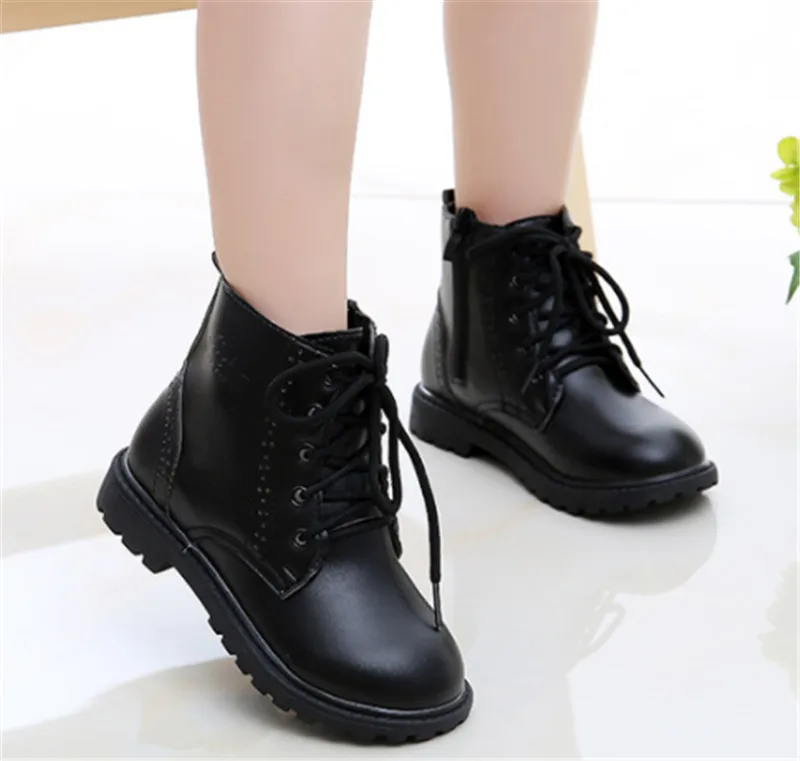 Fashion Girls Boots Martin bota infantil Warm Casual Toddler Kids Boots Solid PU Leather Children Boots For Girls Size 21-37