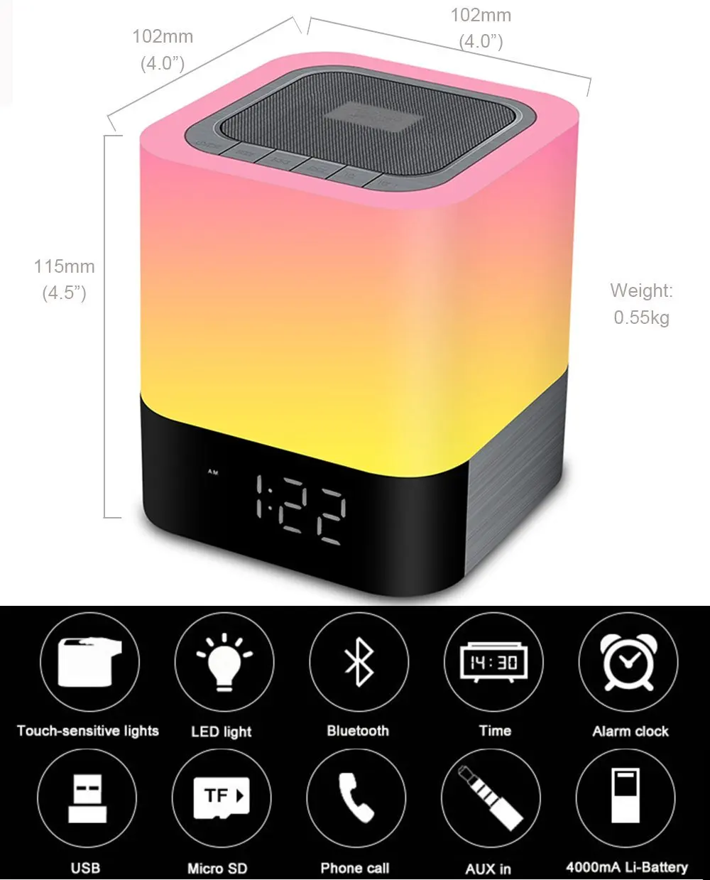 Preise Tragbare Drahtlose Bluetooth 4,0 Lautsprecher Big Sound Schwere Basis RBG Ändern Farbe Dimmbare Warmes Licht Lampe Alarm uhr Hand