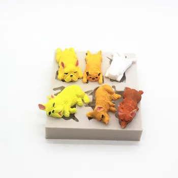 

p743 New Year Sleeping dog Corgi fighting cat silicone mould chocolate mold