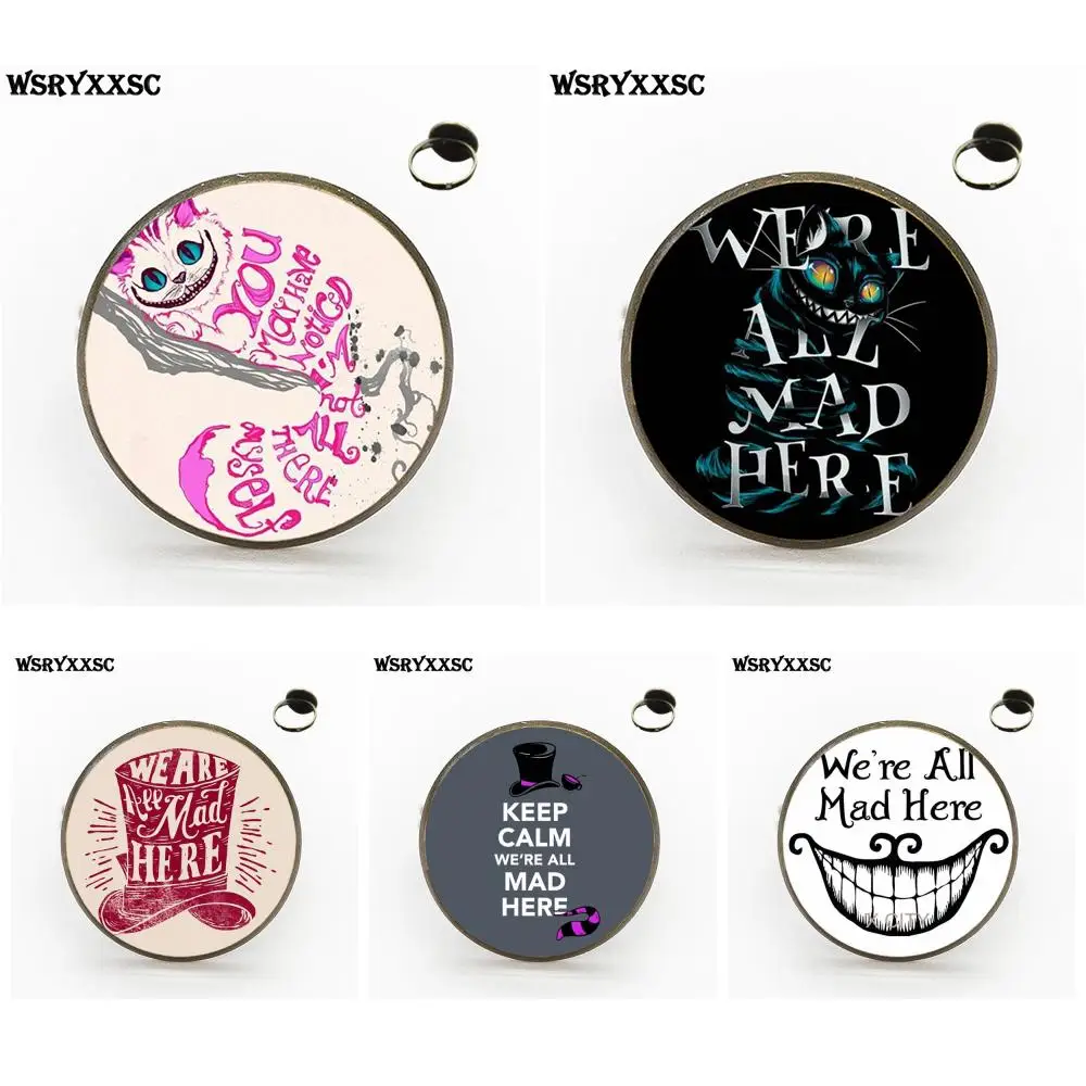 

EJ Glaze For Women Cheap Fashion Jewelry With Glass Cabochon Bronze/Silver/Golden Rings We're All Quite Mad Here Cheshire Cat