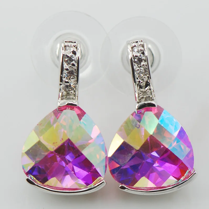 

New Rose Rainbow Crystal Zircon Woman 925 Sterling Silver Crystal Earrings TE534