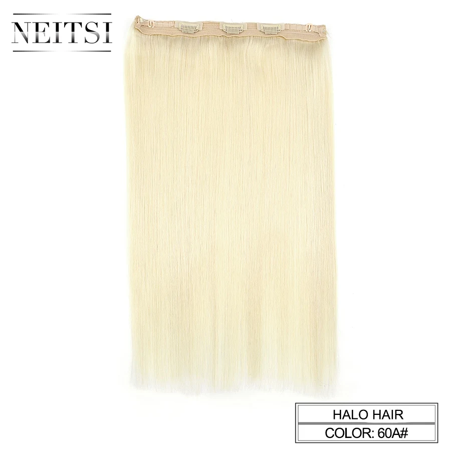 Прямые волосы Neitsi на заколках, человеческие волосы Remy, легко скрытые, невидимая проволока, накладные волосы, 20 дюймов, 28 см Ширина - Цвет: 60A