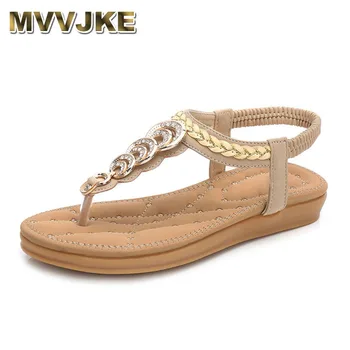 

MVVJKE Summer Women Casual Flats Sandals Shoes Woman Bohemia Crystal Flip Flop Retro Gladiator Beach Sandals