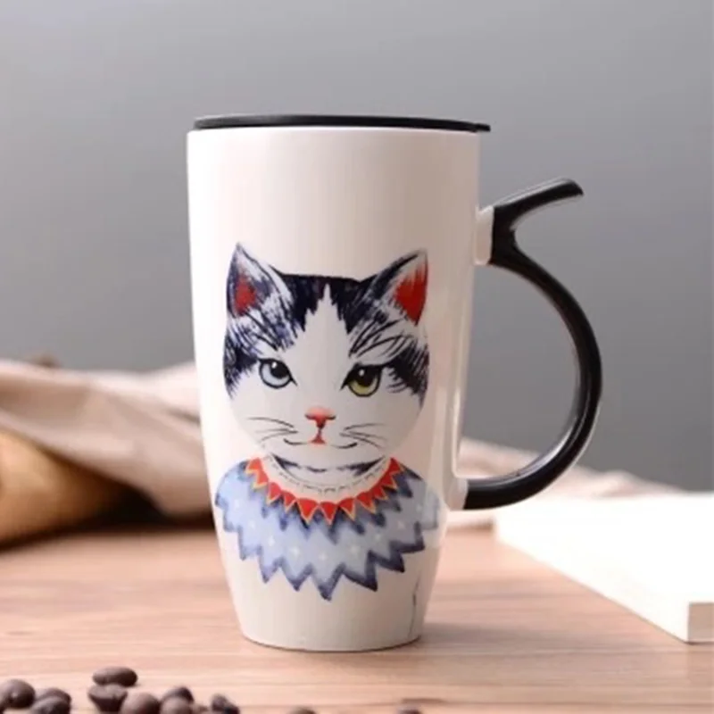 Классный Кот керамическая кофейная кружка с крышкой большая Ёмкость 600 мл кружка творческий посуда для кофе Чай чашка с ложка подарок