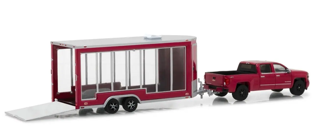 Зеленый светильник 1:64 2016 CHEVRO LET SILVERADO & DISPLAY TRAILER игрушечный автомобиль из сплава