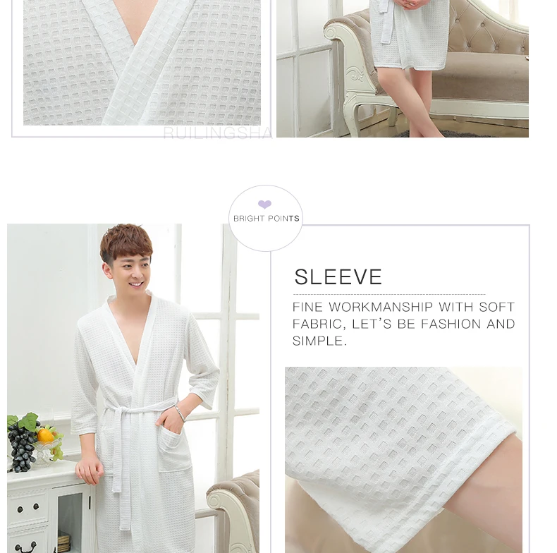 Lovers Summer Water Absorption Fashion Towel Bath Robe Men Sexy Kimono Waffle Bathrobe Mens Plus Size Dressing Gown Male Robes mens silk pajamas short set