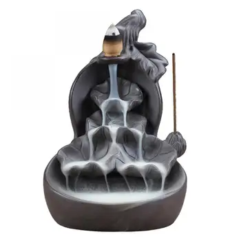 

Lotus Smoke Waterfall Incense Burner Purple Sand Backflow Incense Tower Cone Sticks Holder Buddah Censer With Gift Box