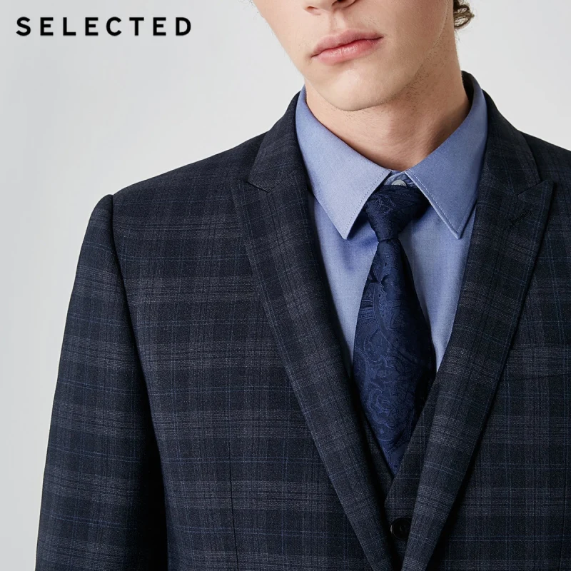 Najtaniej Wybrany męski ciemny Plaid zamknięcie kołnierz marynarka Slim fit kurtka biznesowa odzież T | 41915X503