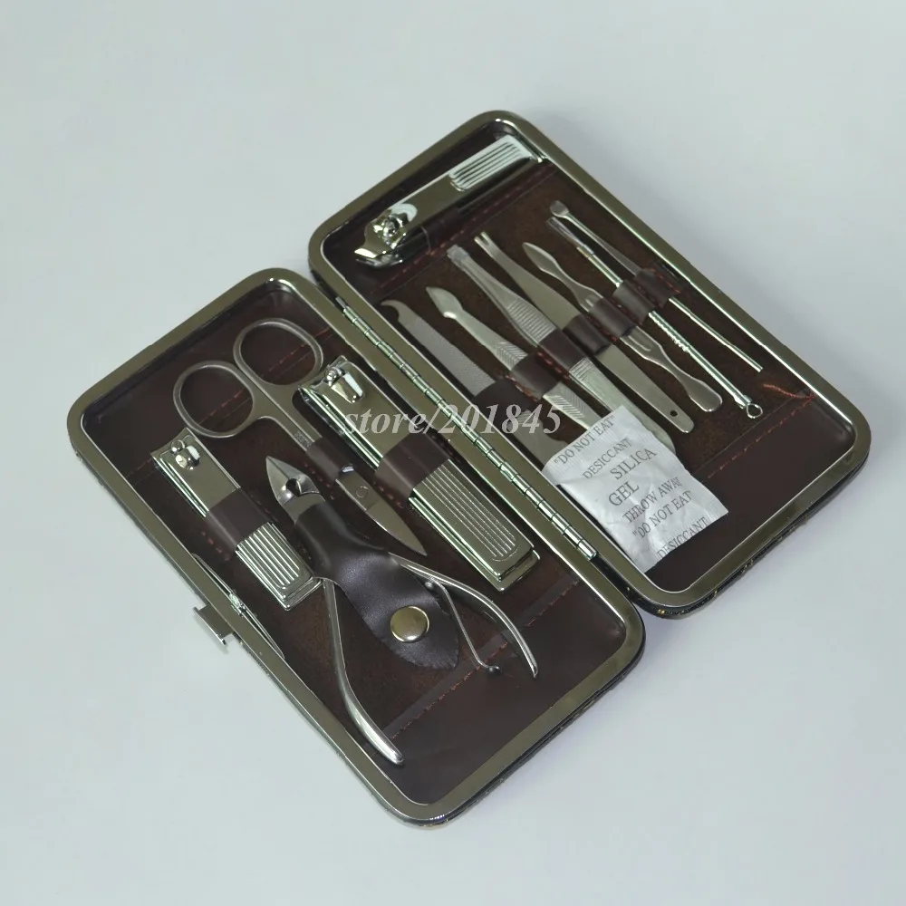 2 Sets/24 Pcs Portabel Nail Pedicure/Manicure Set dengan Mini Finger toe Nail Cutter Clipper Dark Petir Kasus Kulit gandum