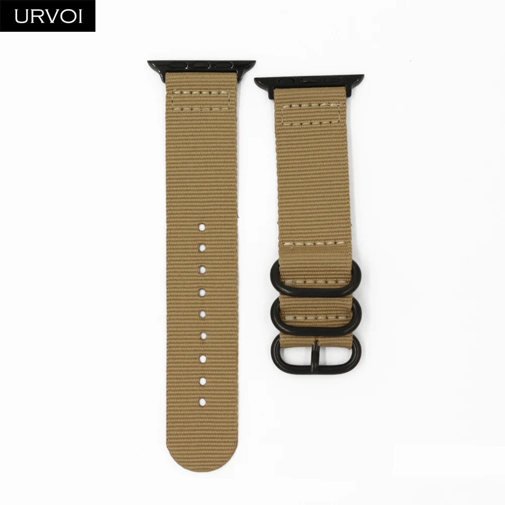 URVOI NATO band для apple watch Series 5 4 3 2 1 лямка из нейлоновой ткани для iwatch двойные кольца цвета современный дизайн с адаптерами - Цвет ремешка: Beige