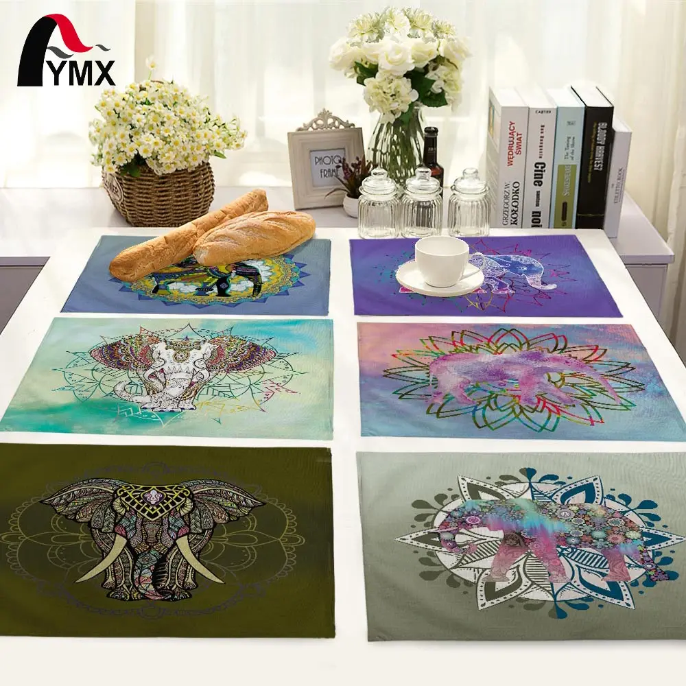 

New Creative Mandala Elephant Printing Table Mat Polyester Cotton Placemat Mandala Table Napkin For Wedding Kitchen Accessories