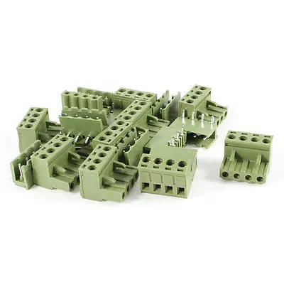 

10 Pcs 300V 10A Single Row 4 Positions Pluggable Terminal Block Oliver Green