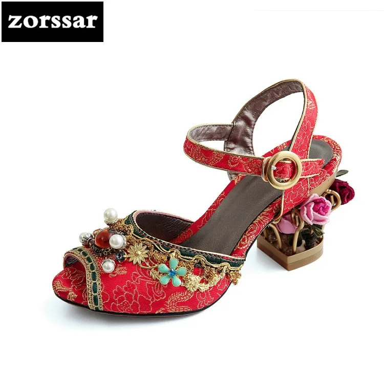 

{Zorssar} 2018 New Fashion Flowers Ankle Strap High heels sandals Open Toe Sandalias Summer women shoes ladies Wedding shoes