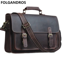 Brand Vintage Men Laptop Bag Famous Designer Handbags Genuine Cow Leather Briefcases Lock Portfolios High Quality Shoulder Bag
