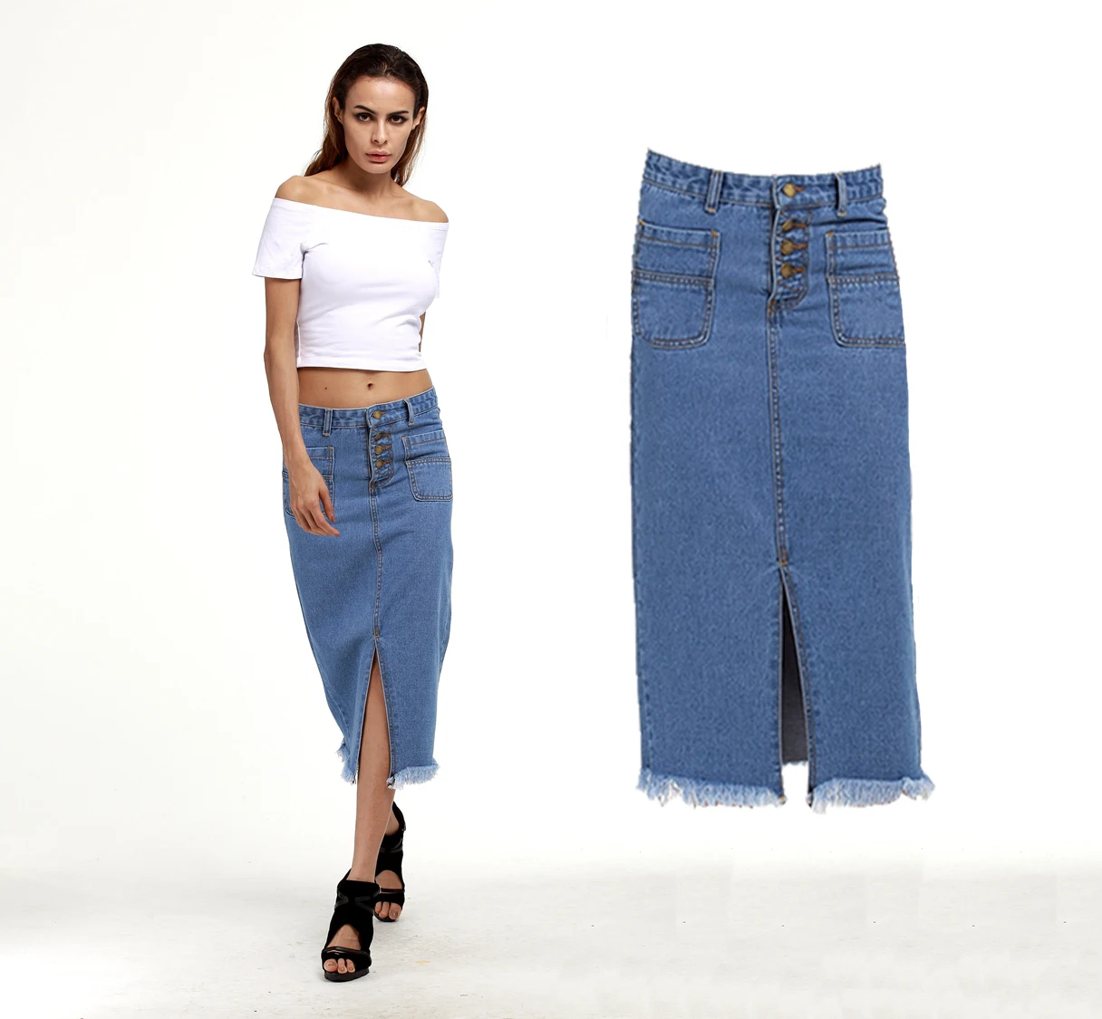 2017 Plus Size Denim Skirt Vintage New Women Office Skirts High Waist Jeans Maxi Skirts Jeans