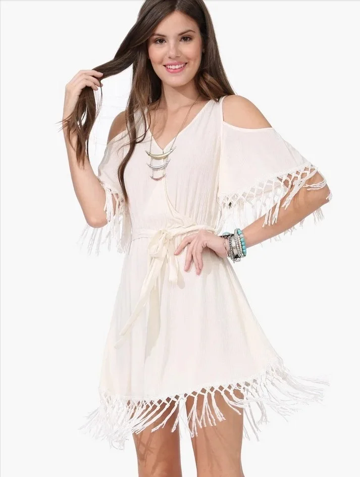Hot Summer Tassel Lace Lace Cuff And Strapless Large Swing Women;s Clothing Dress Wj281 Vestidos