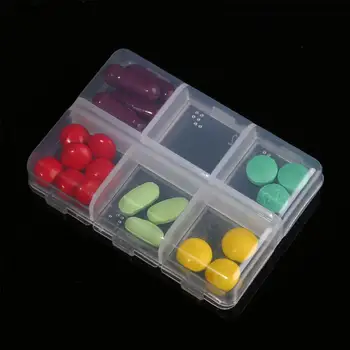 

Portable Empty Clear Braille 6 Cells Pill Medicine Drug Storage Case Plastic Box
