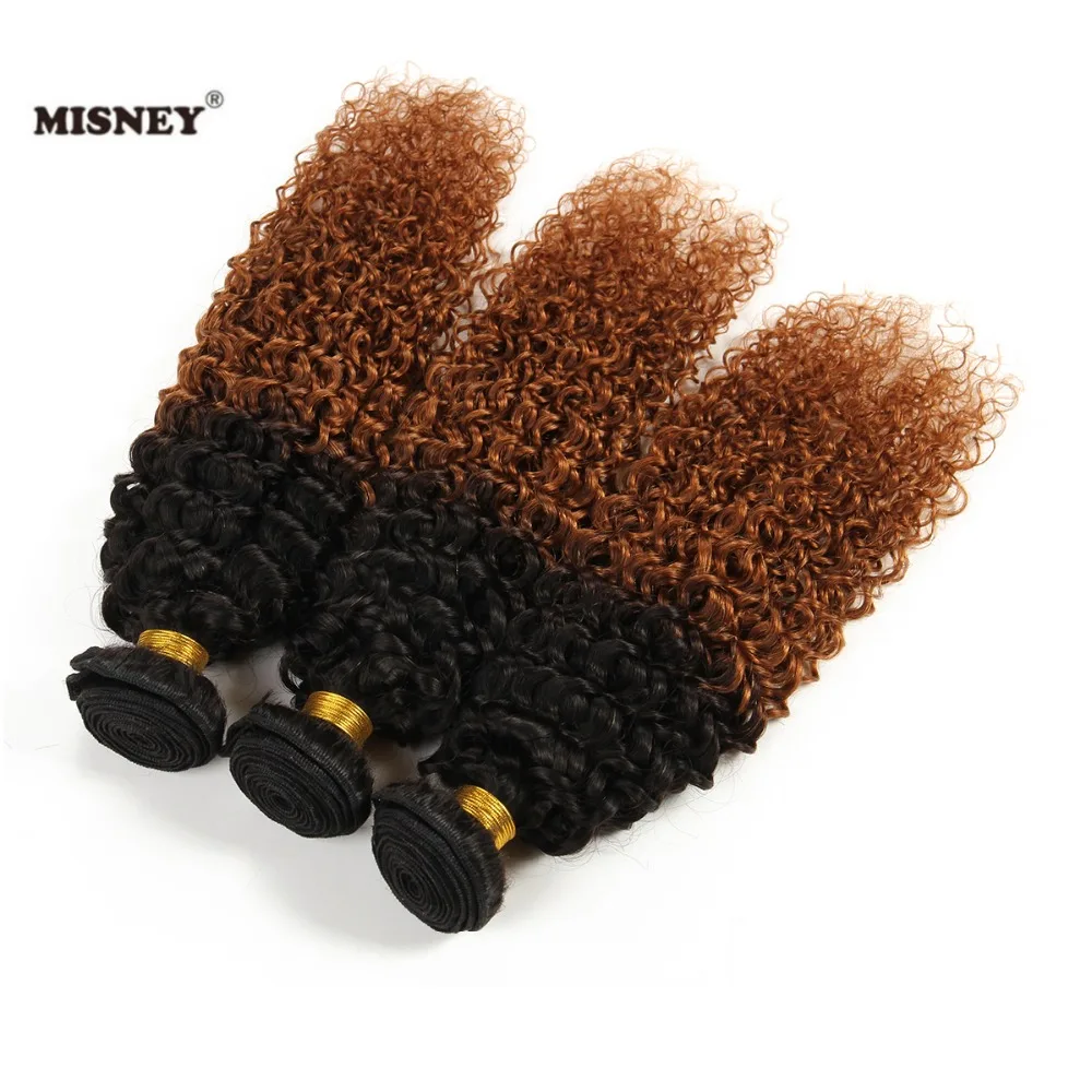 

Brazilian Non Remy Human Hair Extensions Ombre Jerry Curl 3 Bundles Two Tone Black and Brown Human Hair Weft Weaving
