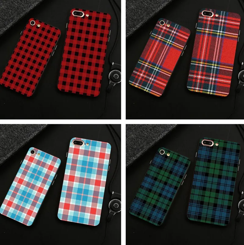 

Couples Phone Cases Lattice Pattern Retro Phone Case for Iphone 5 5c 6s 6plus 7 XR XS XSMAX Fabric Checks Striped Mobile Phone