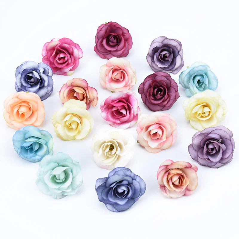 

20pcs Silk teddy bear of roses decorative flowers wreaths fake flowers scrapbook home decor diy bride brooch artificial flowers