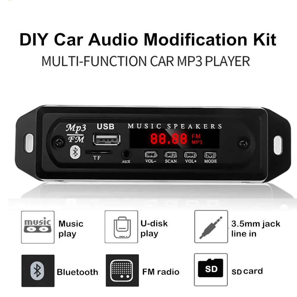 Bluetooth MP3 плеер декодер доска автомобильный fm-радио модуль Поддержка FM TF USB AUX аудио адаптер беспроводной автомобильный комплект 12 В - Формат цифровых медиаданных: 5V-12V TF slot