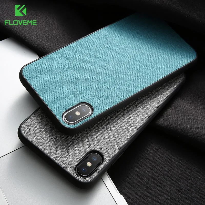 

FLOVEME Cloth Texture Case for iPhone XS MAX XR XS Soft Phone Case for iPhone X 7 8 6 6s plus Business Fabric Back Cover Fundas