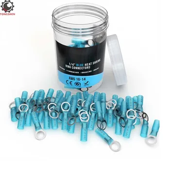 

60Pcs Blue Heat Shrink Ring Insulated Terminal Electrical Splice Wire Connectors Wire Crimp Terminal Connector #10 1/4" 5/16"