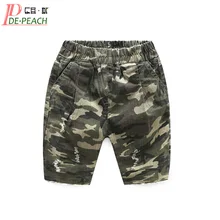 Де персик новые летние мальчики Повседневное камуфляжные шорты детские хлопковые свободные Спортивные штаны Дети колено длина брюки детей Костюмы