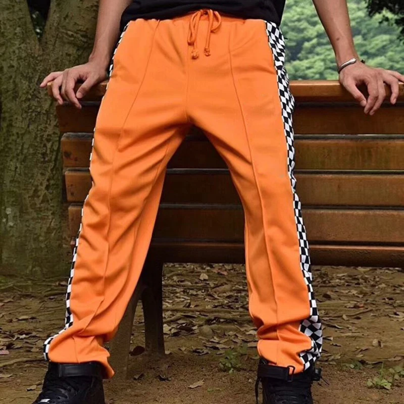Colorblock Plaid Track Pants Men and Women Hip Hop Double Side Striped Plaid Sweatpants Streetwear Mens Fashion Casual Pants
