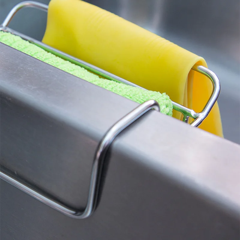 ORZ Kitchen Sink Organizer Stainless Steel Hanging Sponge Holder Towel Rack Sink Drainer Basket Cleaning Tool Storage Organizer