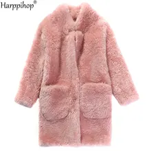 Натуральное шерстяное меховое пальто, куртка, пальто, Женское зимнее теплое пальто из натурального меха, искусственная кожа, внутри кремовый цвет