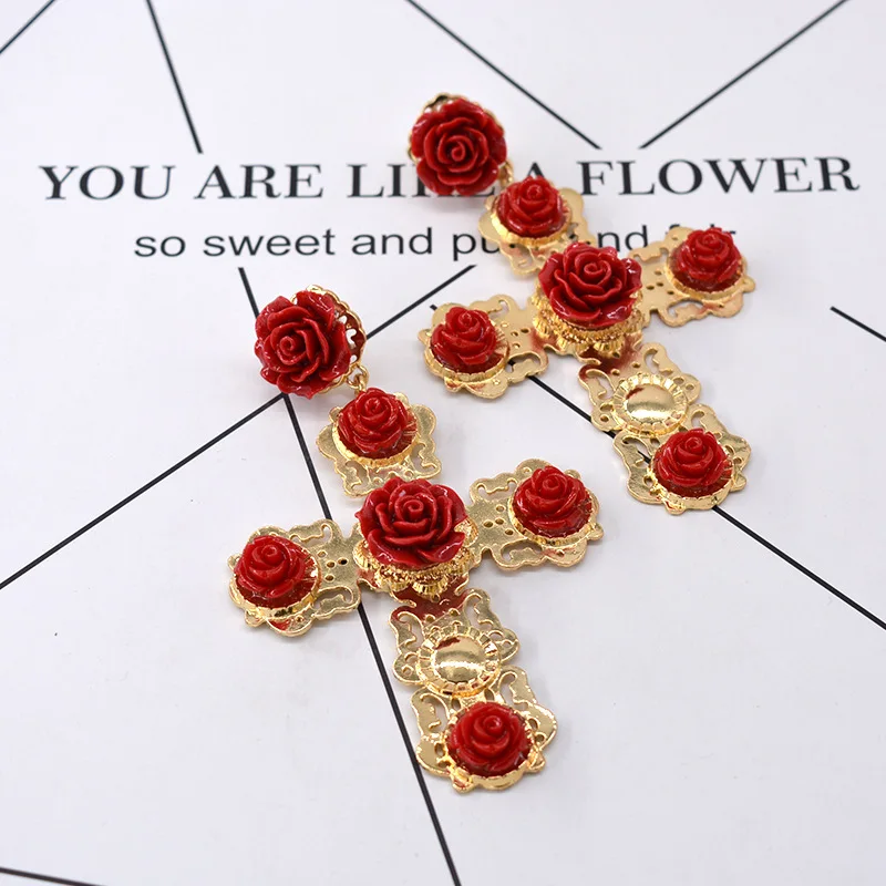 Vintage floral cross earrings fashion jewelry for women