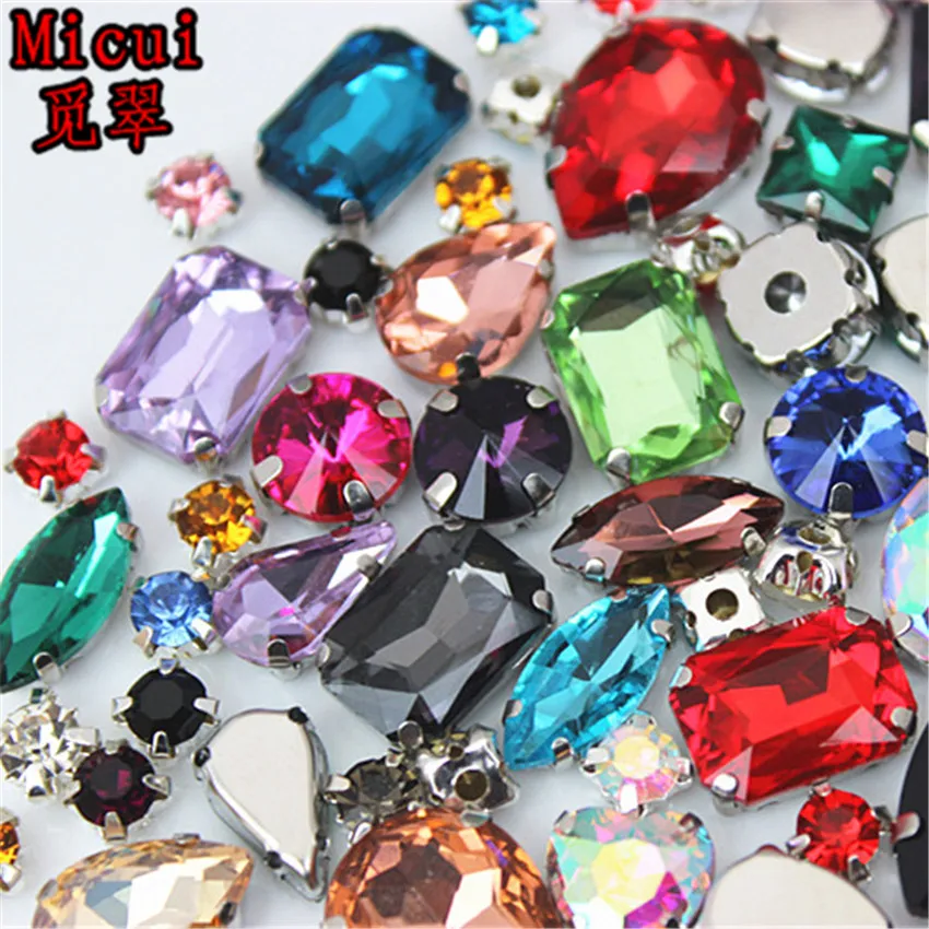 Glitter Mixed Shape Glass Rhinestones For Clothes Pink Flatback Craft Gems  Crystal Sew On Rhinestone With Claw 50PCS/PACK S048