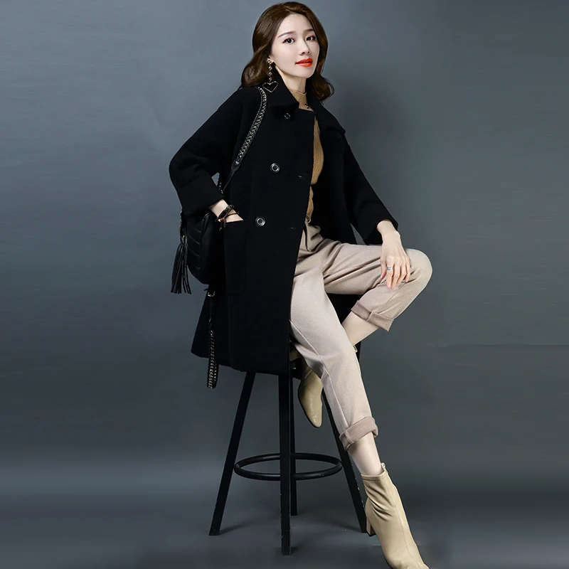 Manteau Color À Double Au Casual Solide Couleur Femmes Outerware apricot Marque Épaissir Début New 2019 Lâche Revers Femelle Printemps Noir Du Boutonnage Chaud 4q6gOdWBOc