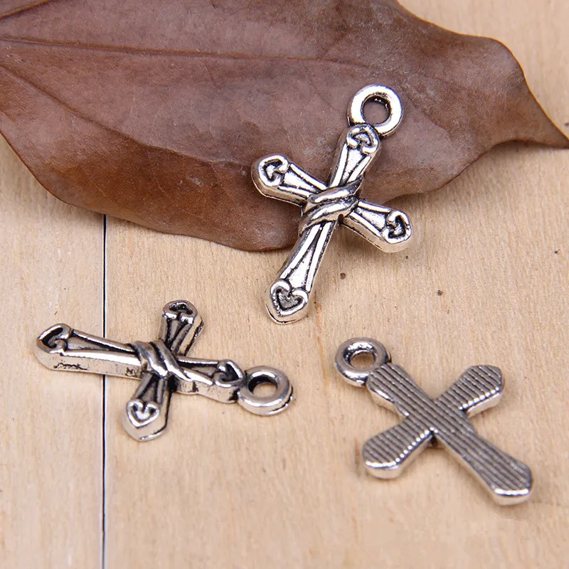 50Pcs Crucifix Cross Charms Pendant Jewelry Accessories 21*14mm Zinc