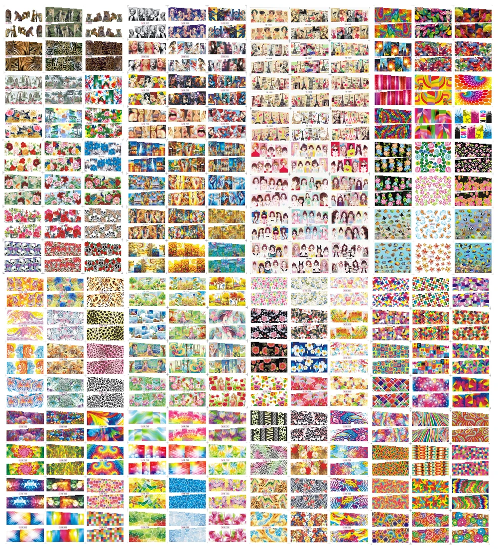 

Nail 120 Different Designs=10 Large Sheets/Lot Mixed 2000 Designs Nail Art Water Wraps Decal Sticker For Nail Art Tip Decoration