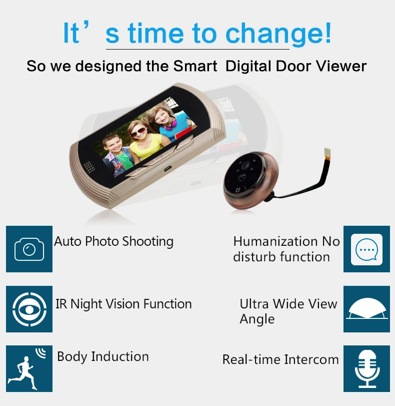 4.3 Inch Smart Digital Door Viewer Camera PIR Motion Sensor Recording Peephole Viewers IR Night