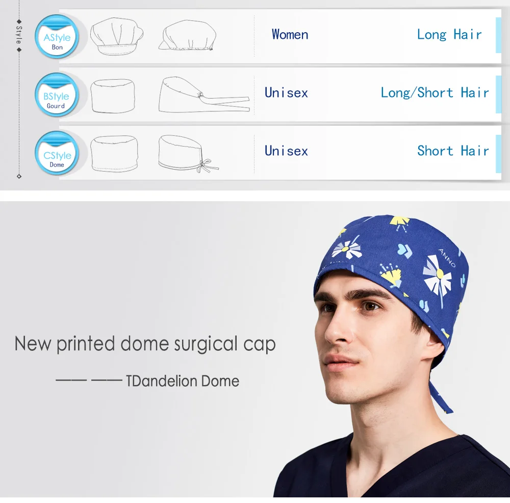 Хлопковая хирургическая шапочка s медицинская шапочка с принтом для мужчин и женщин Отрегулируйте хирургическую шляпу с синими