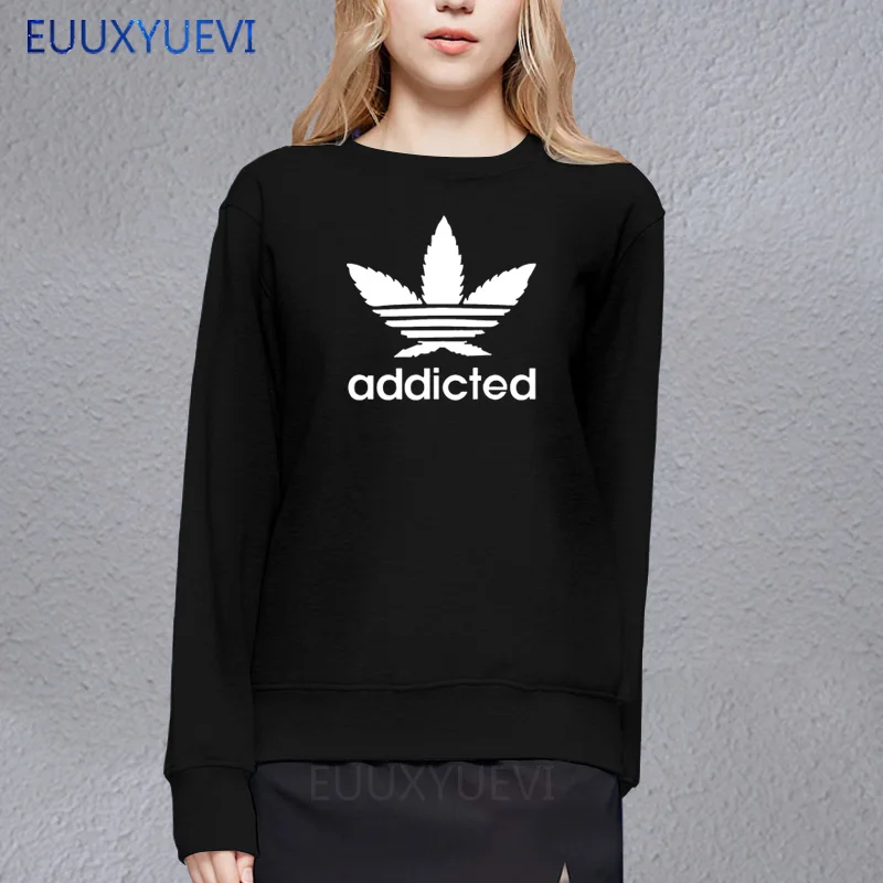 

2019 Women Sweatshirts Hoodies Pullover New Addicted White Leaf Fashion Full Sleeve Cotton Weed Day O-neck Funny EUUXYUEVI