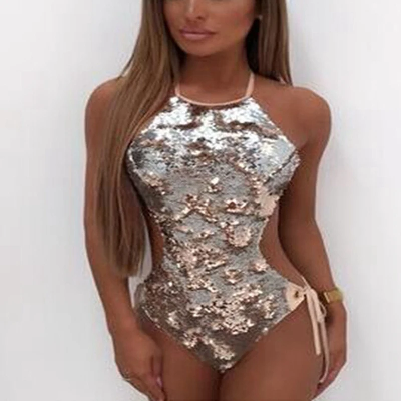 

Sexy Women Girls New Fashion Sexy Summer Solid Sequins Ladies Sleeveless Backless Lace Up Bandage Skinny Bodysuit Hot