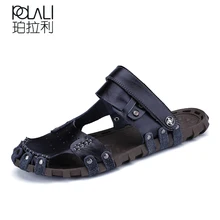 Модные стильные мужские сандалии; повседневные мужские Пляжные Шлепанцы из спиловой кожи на Плоском Каблуке в стиле ретро; мужские летние туфли в римском стиле; ST96