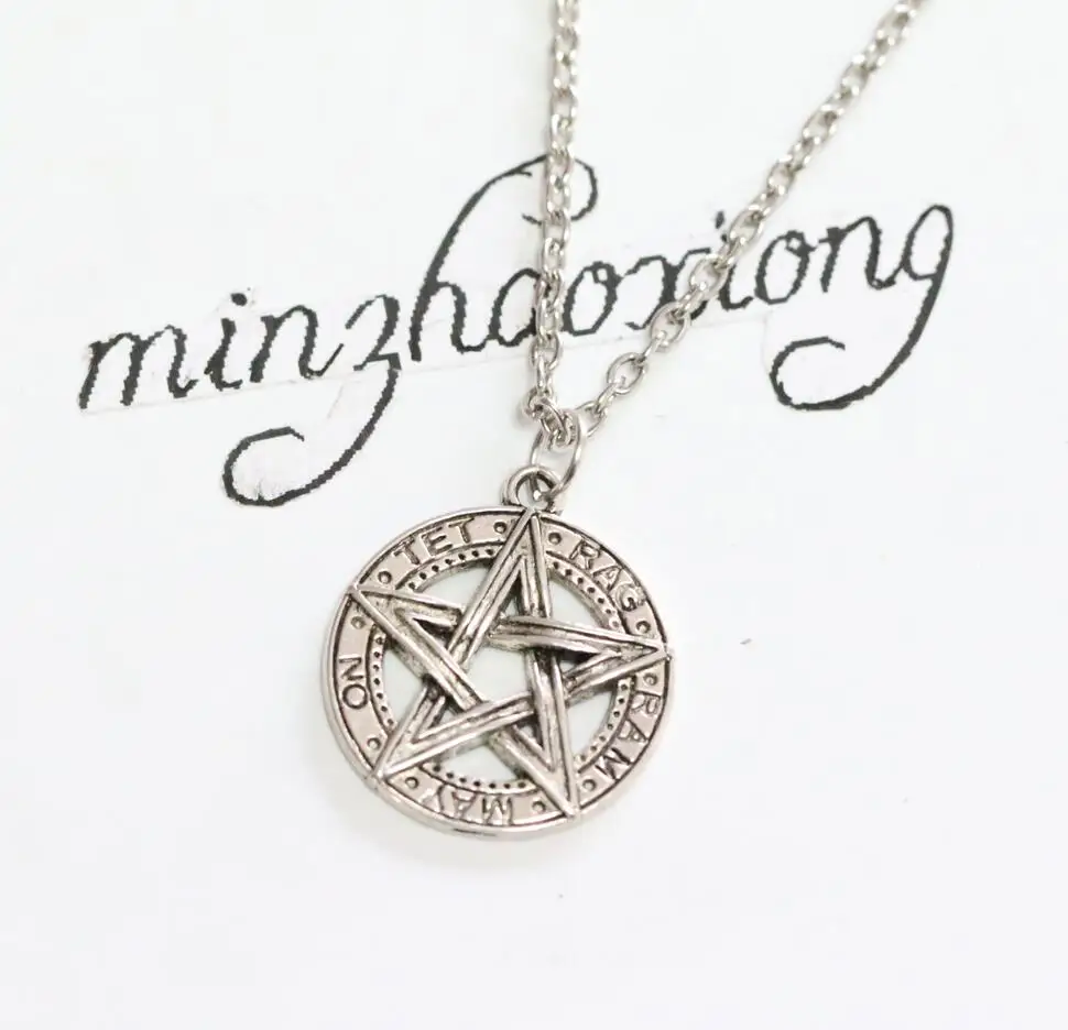 

Tibetan Ancient Silver Pentagram Pendant Pentacle Necklace Goth Wicca Charm Supernatural Jewelry Gift 10pcs