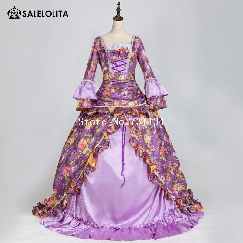 

18th Century Rococo Historical Dress Victorian Masquerade Gown British Royal Fantasy Printed Gowns