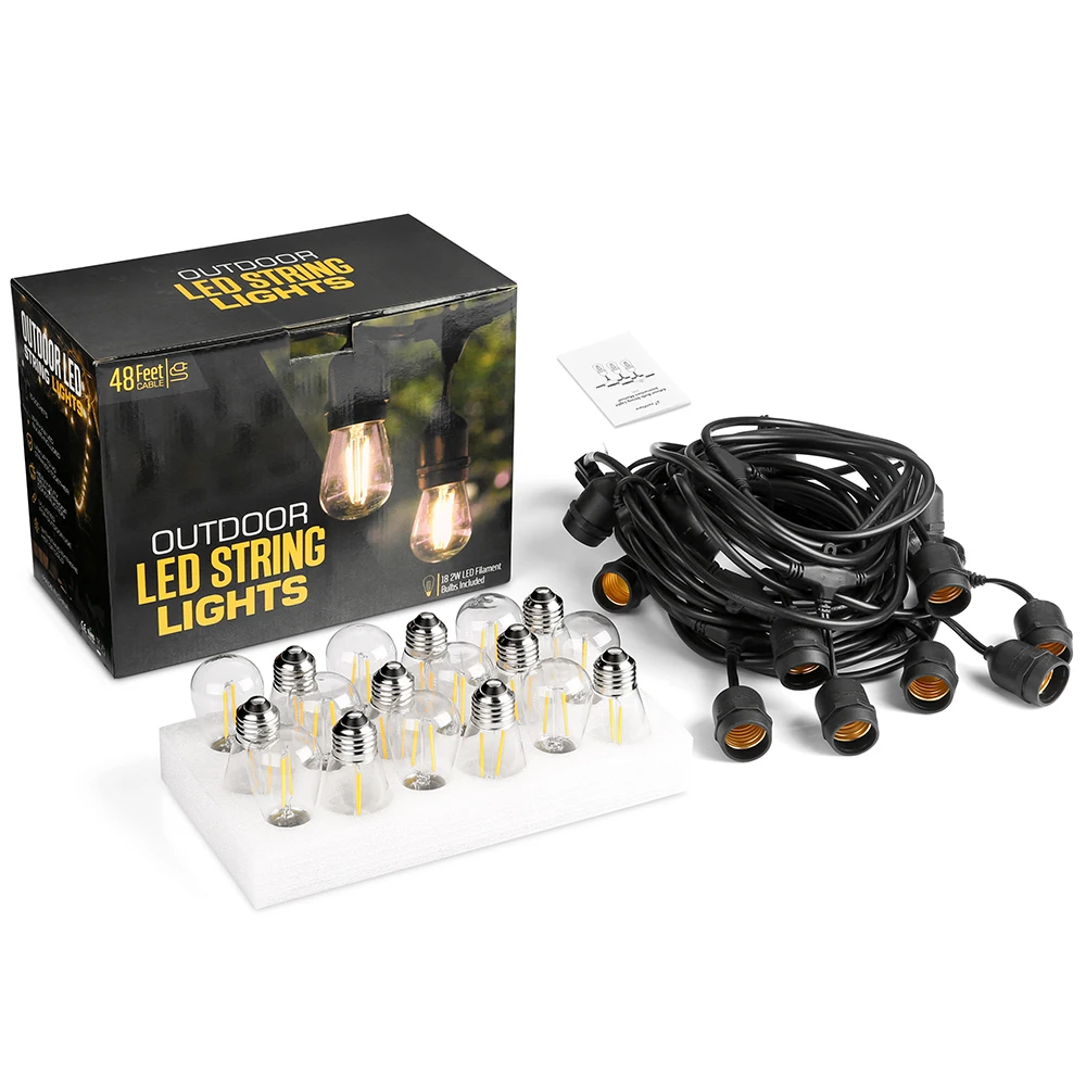 

Zanflare 18Pcs E26 Base LED Bulb String Lights ST45 LED Edison Bulb String Lights Outdoor Use Waterproof