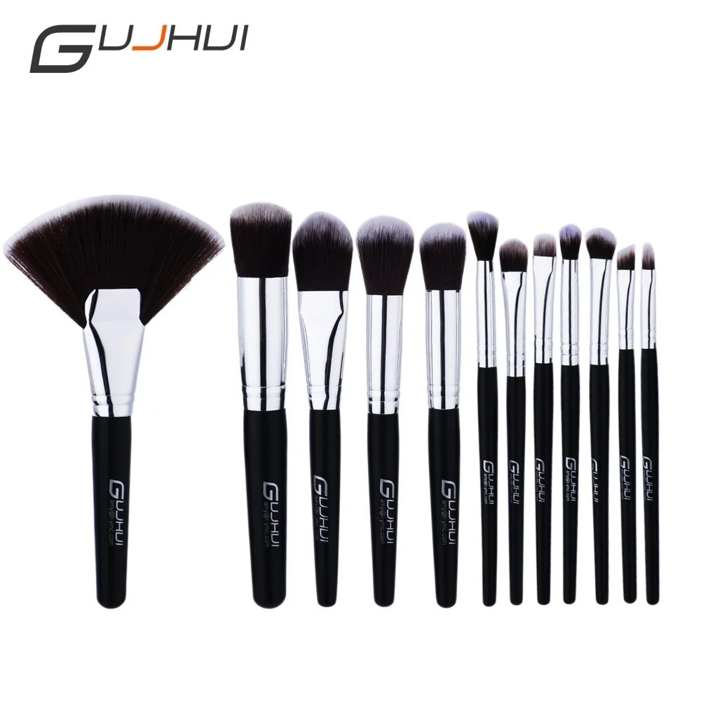 

12pcs Makeup brush set Black/silver blend shadow angled Eyeliner 12pcs Cosmetics Brush Foundation Set pincel maquiagem